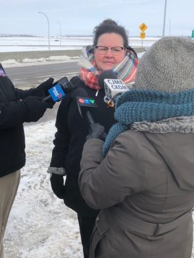 Pilot Butte Overpass Now Open. Wanda Campbell talks about new interchange.
