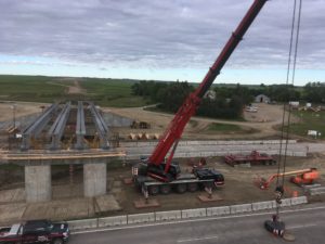 Bridge 31 at Hwy 11 - double pick setup for NU girders - east span