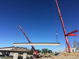 Bridge 31 at Hwy 11 - double picking NU girders - east span